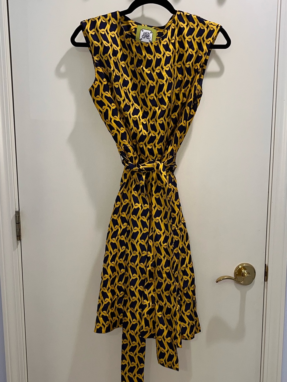 Elizabeth McKay Navy & Yellow Patterned Midi Dress